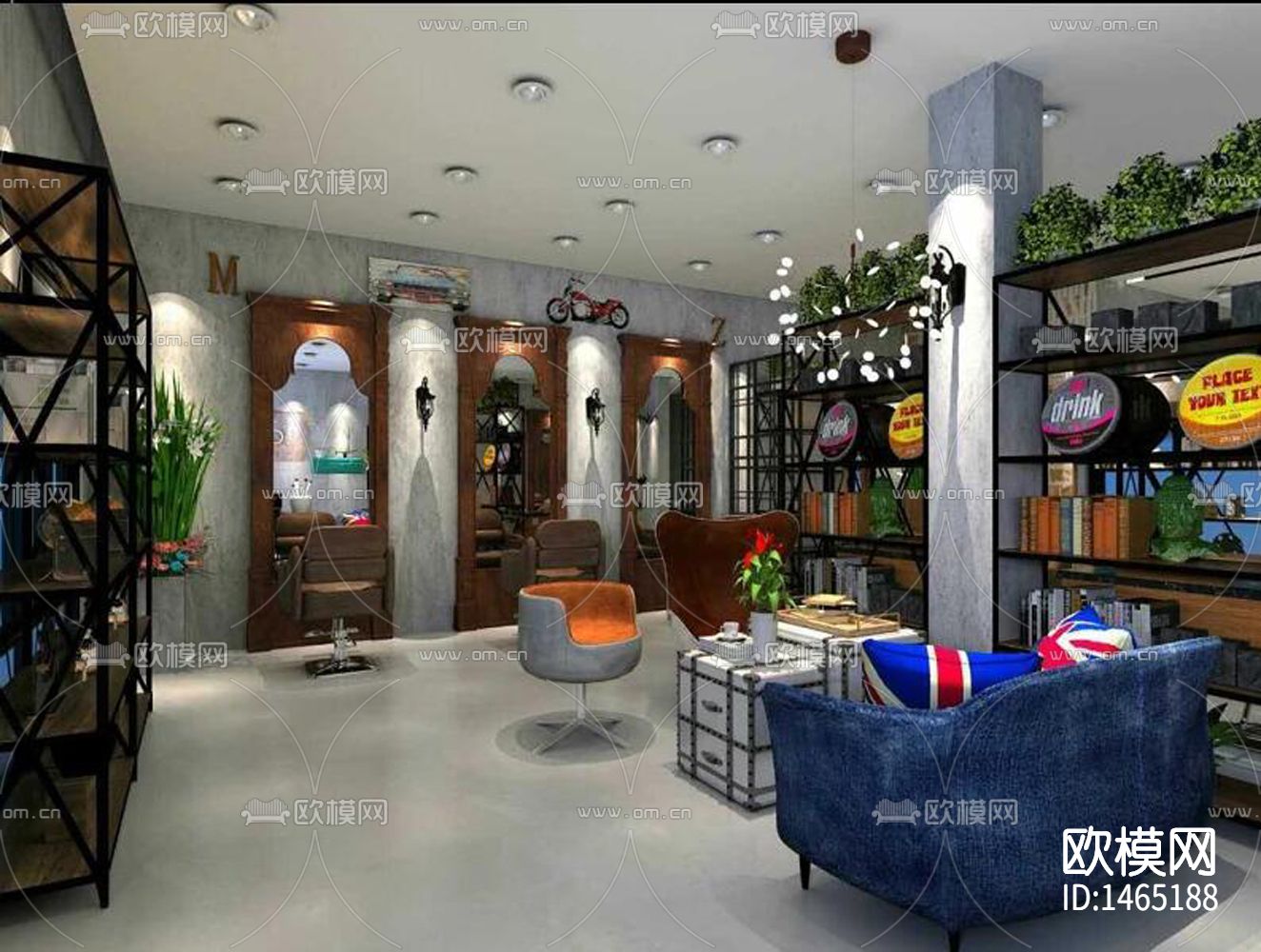 工业风理发店cad施工图下载（渲染图6）