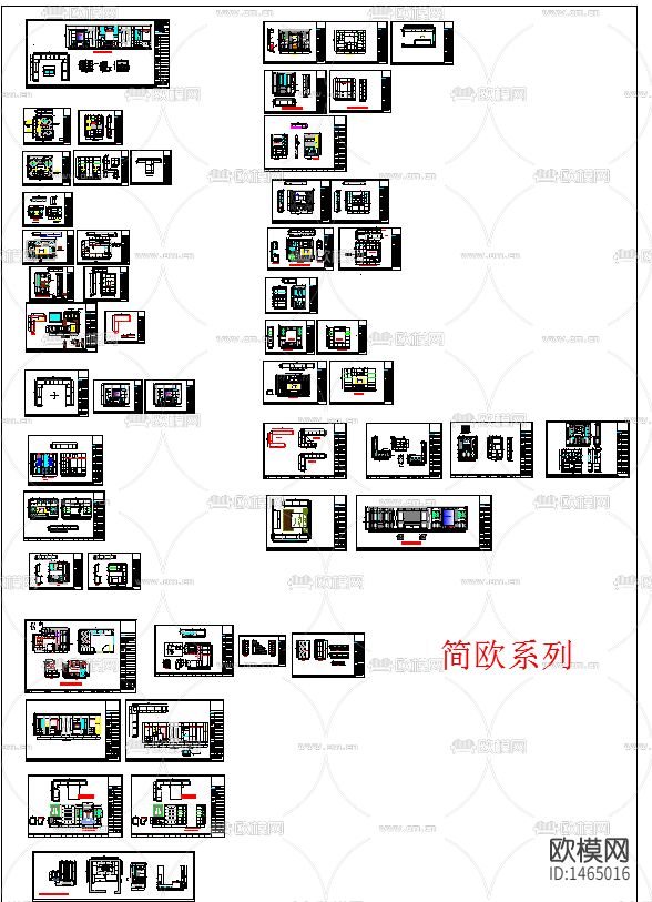 简欧柜体cad施工图下载（渲染图3）