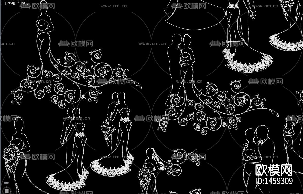 婚礼新娘剪影cad图库下载（渲染图4）