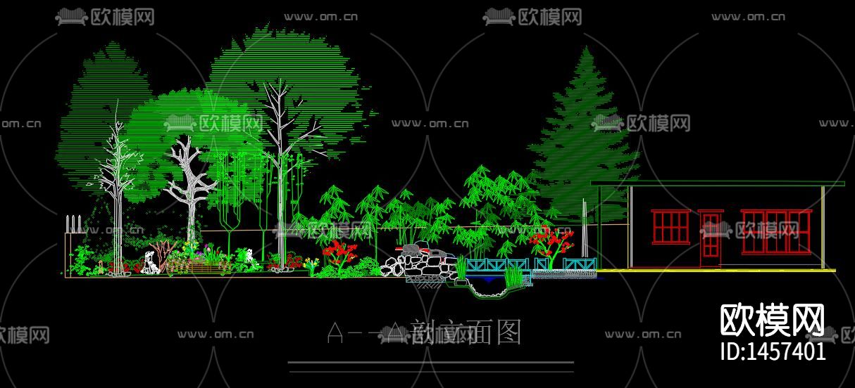 别墅庭院景观设计cad施工图下载（渲染图6）