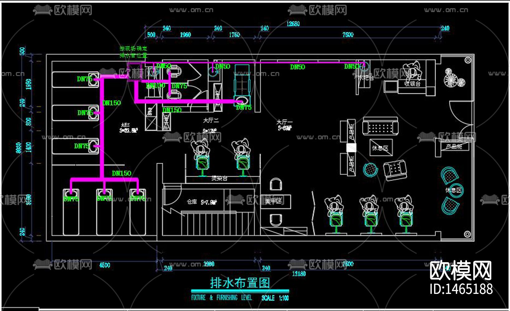 工业风理发店cad施工图下载（渲染图5）