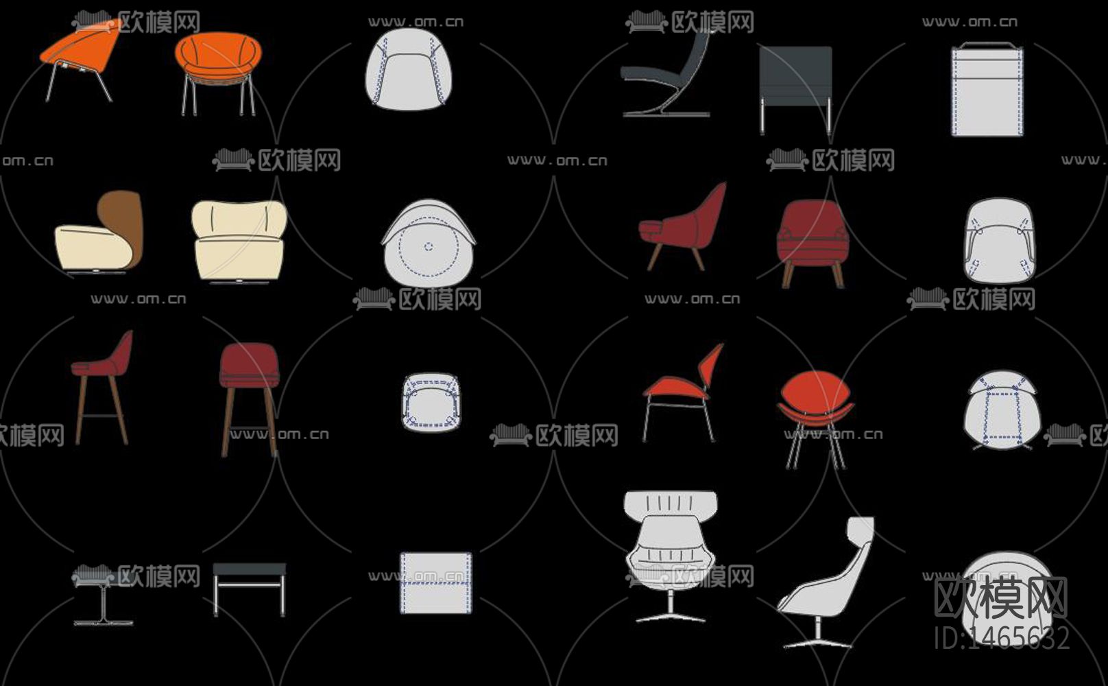 欧式彩色家具动态块cad图库下载（渲染图4）