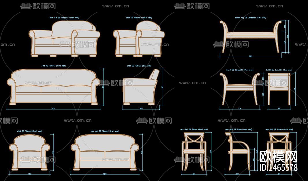 沙发桌椅cad图库下载（渲染图3）