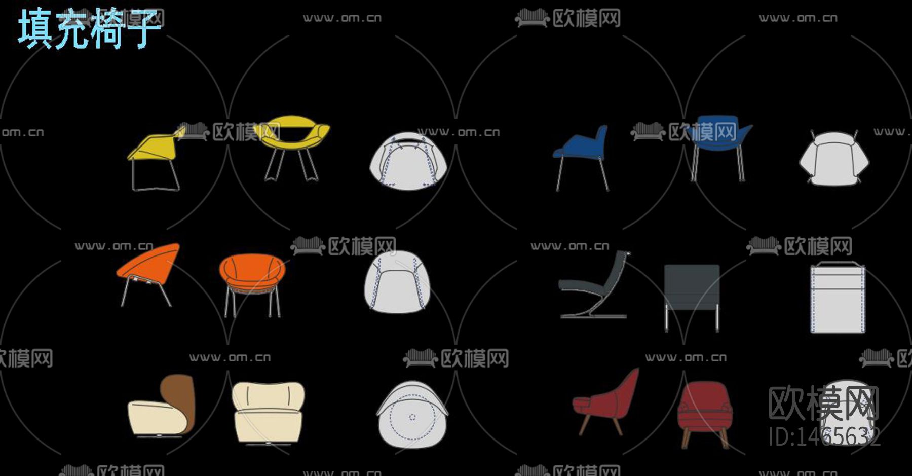 欧式彩色家具动态块cad图库下载（渲染图3）