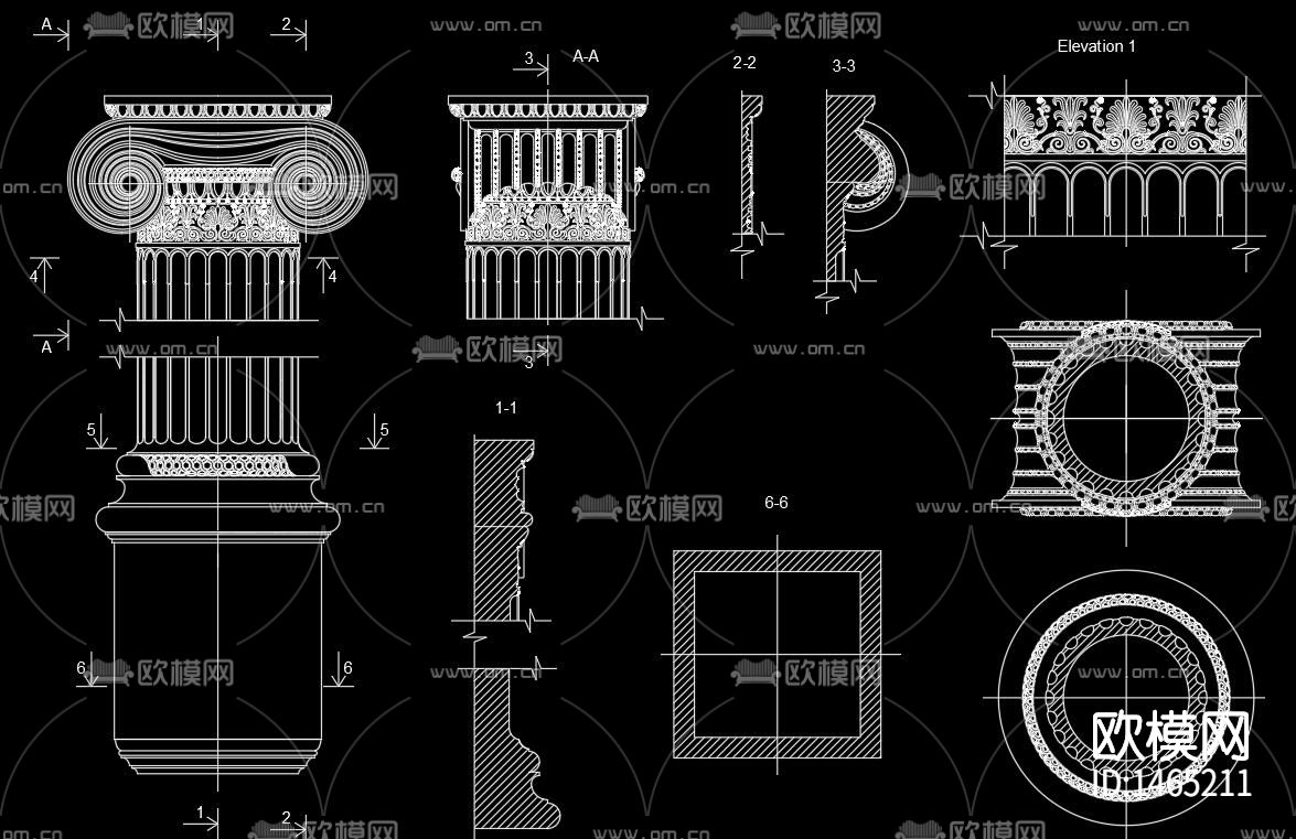 罗马柱cad施工图下载（渲染图1）