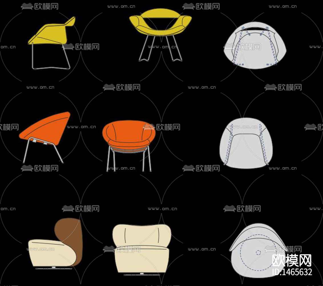 欧式彩色家具动态块cad图库下载（渲染图1）