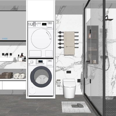  现代洗手台盆洗衣机su模型 