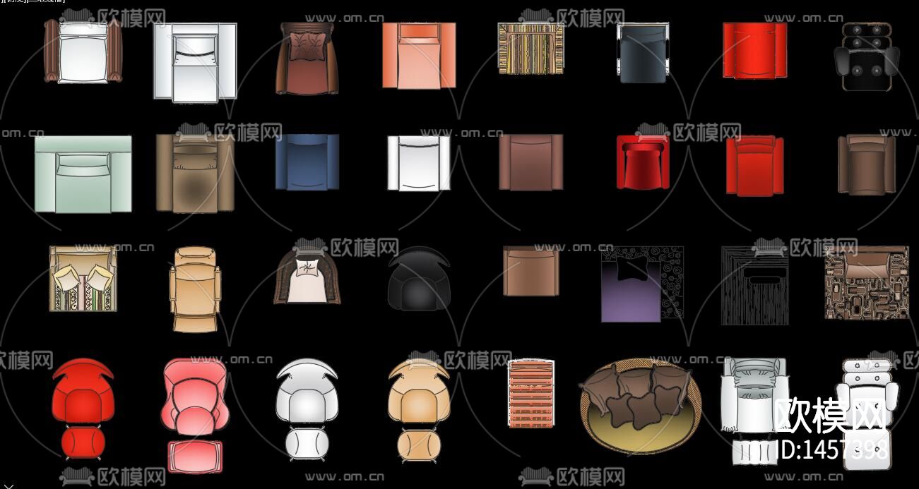 沙发椅子cad彩平图下载（渲染图4）