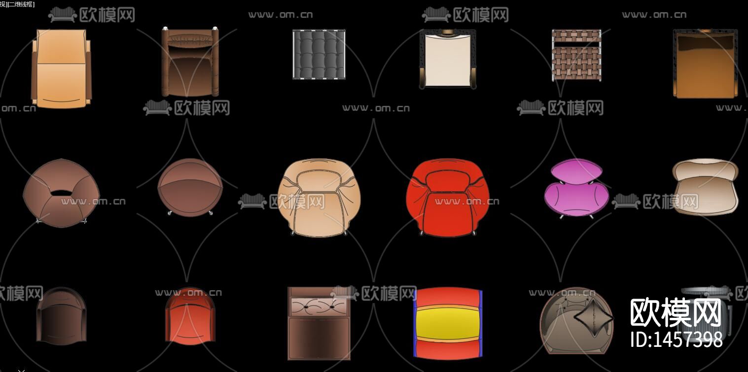 沙发椅子cad彩平图下载（渲染图3）