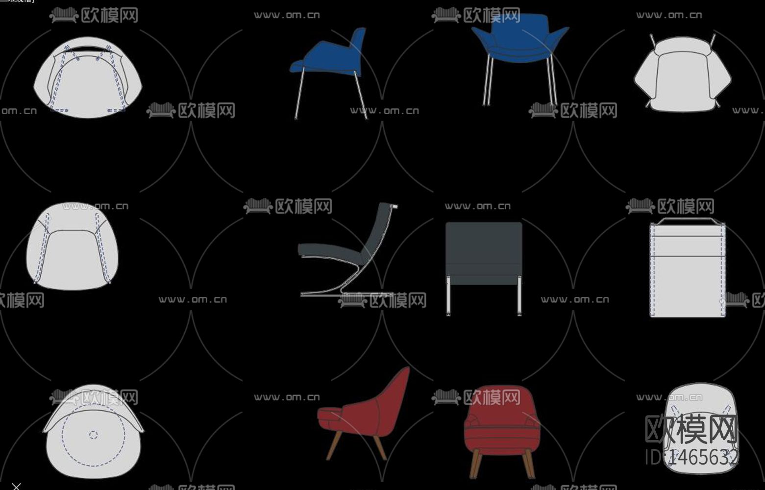 欧式彩色家具动态块cad图库下载（渲染图2）