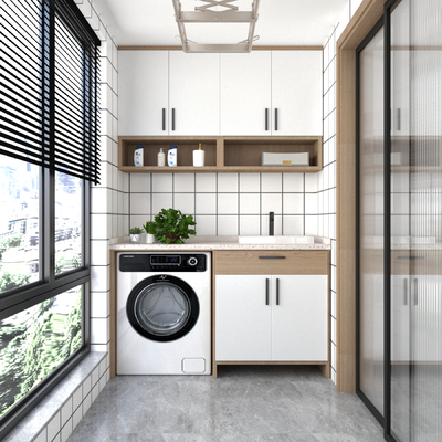  北欧阳台洗衣房su模型 