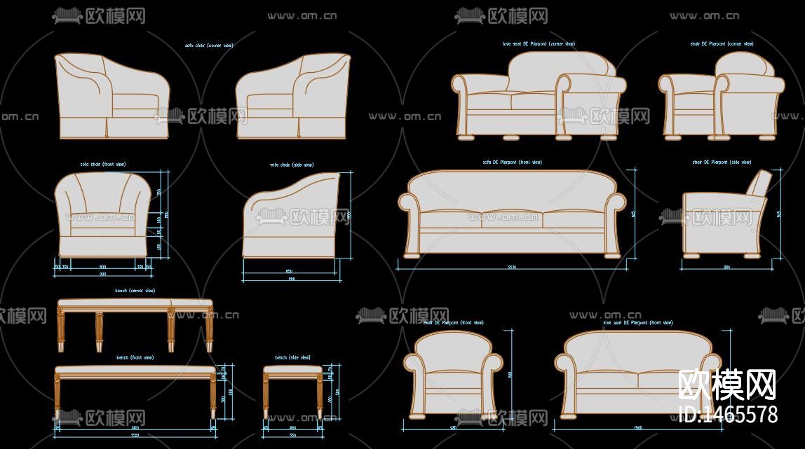 沙发桌椅cad图库下载（渲染图1）
