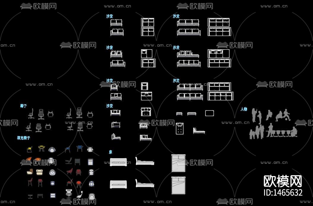 欧式彩色家具动态块cad图库下载（渲染图8）
