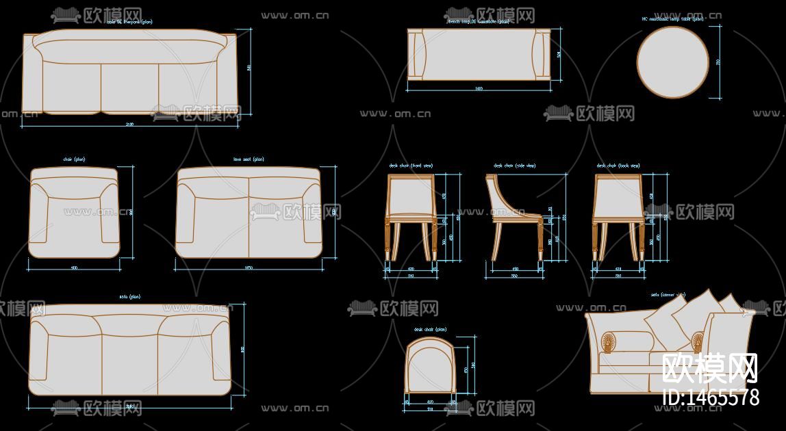 沙发桌椅cad图库下载（渲染图9）