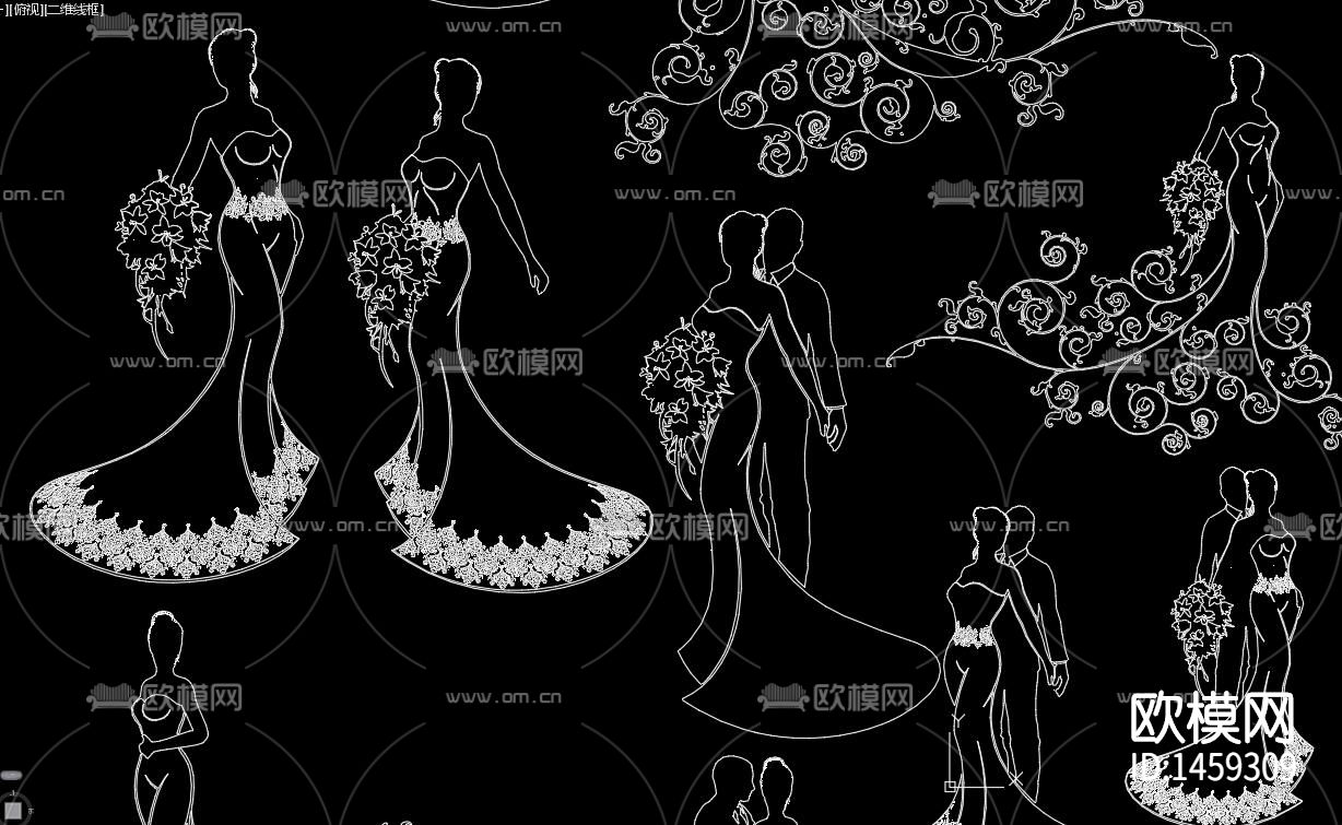 婚礼新娘剪影cad图库下载（渲染图2）