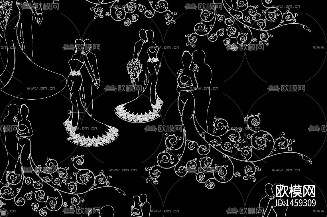 婚礼新娘剪影cad图库下载（渲染图6）