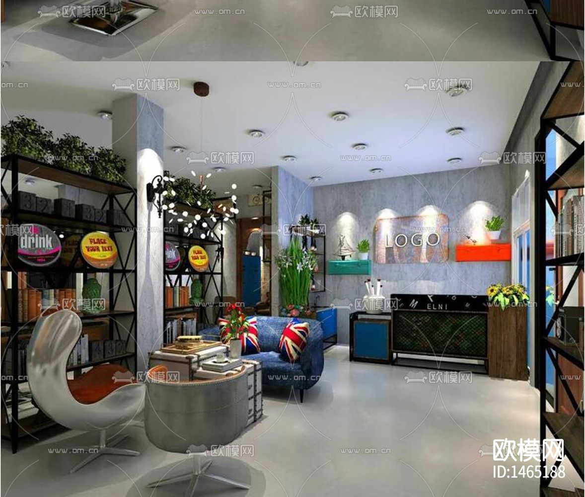 工业风理发店cad施工图下载（渲染图7）