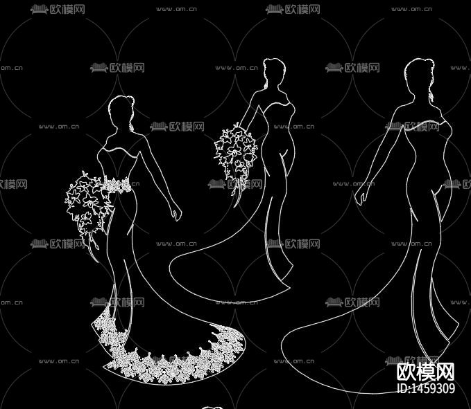 婚礼新娘剪影cad图库下载（渲染图1）