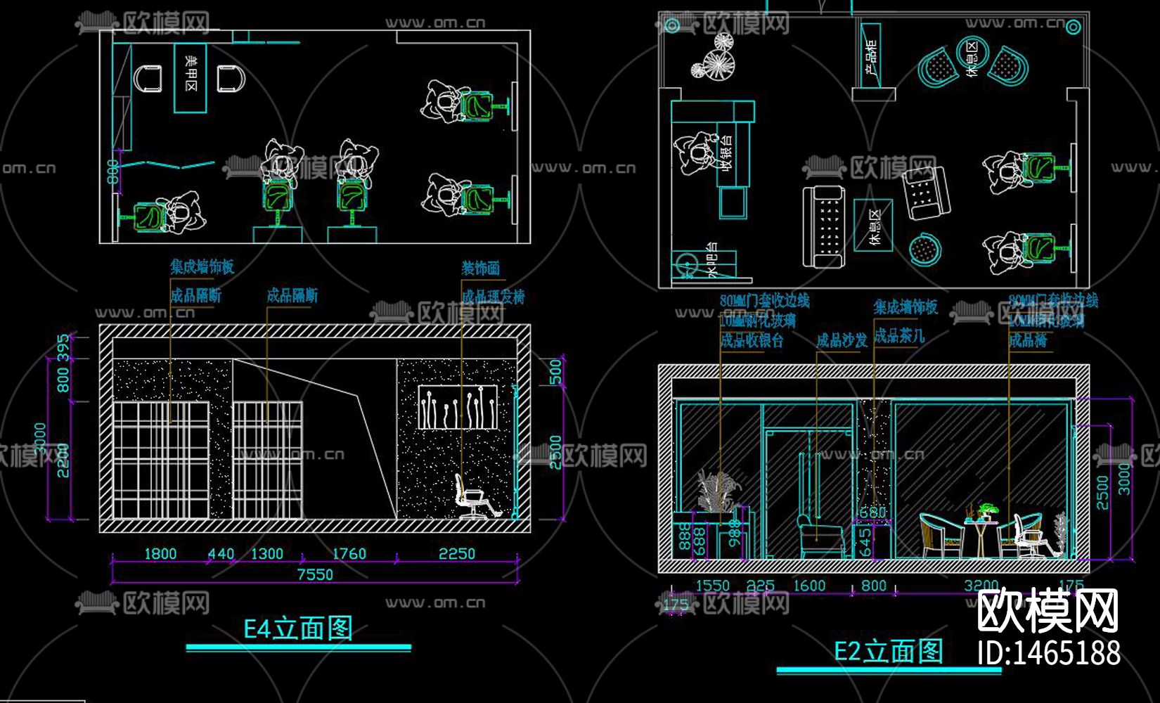 工业风理发店cad施工图下载（渲染图3）