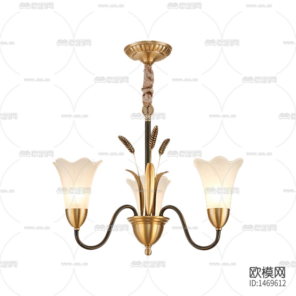 美式简约金属稻穗玻璃吊灯下载