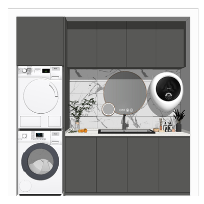  现代阳台洗衣机su模型 