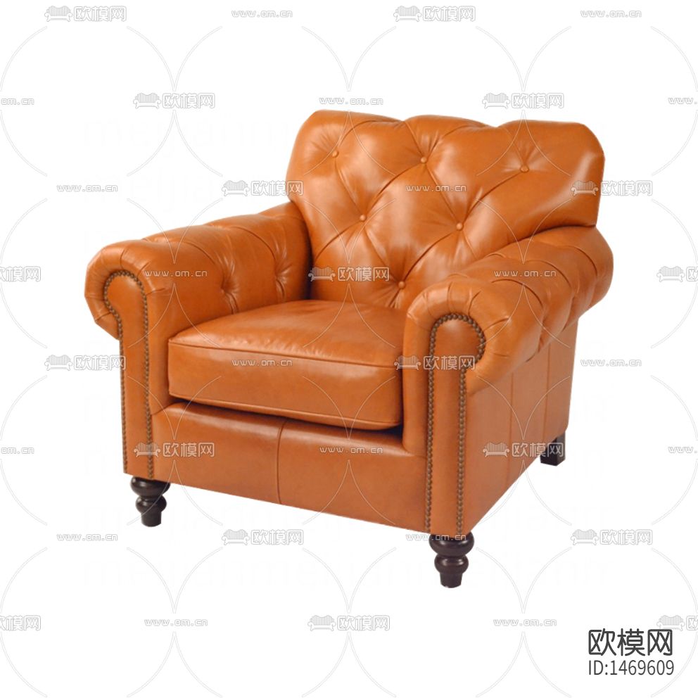 美式简约橙色皮革铆钉单人沙发下载