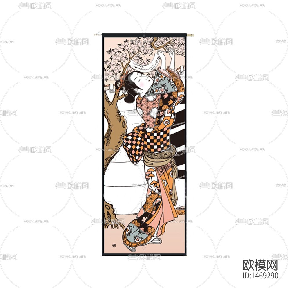 日式复古绣花装饰画下载