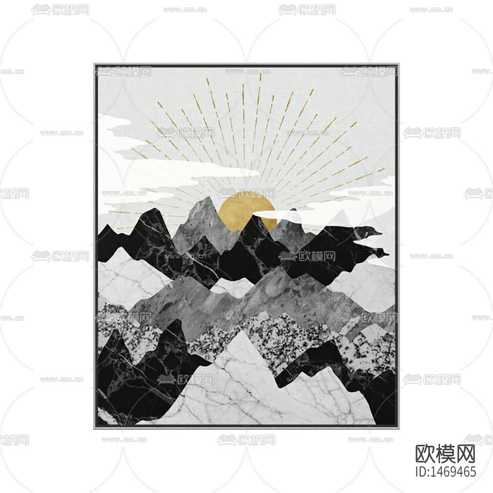 新中式禅意大理石山峦装饰画下载