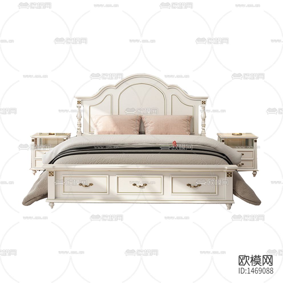 美式简约创意实木布艺双人床下载