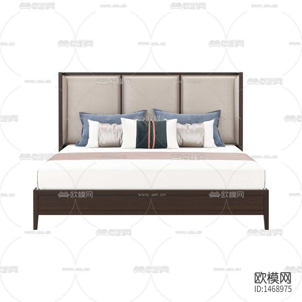 新中式简约实木布艺双人床下载