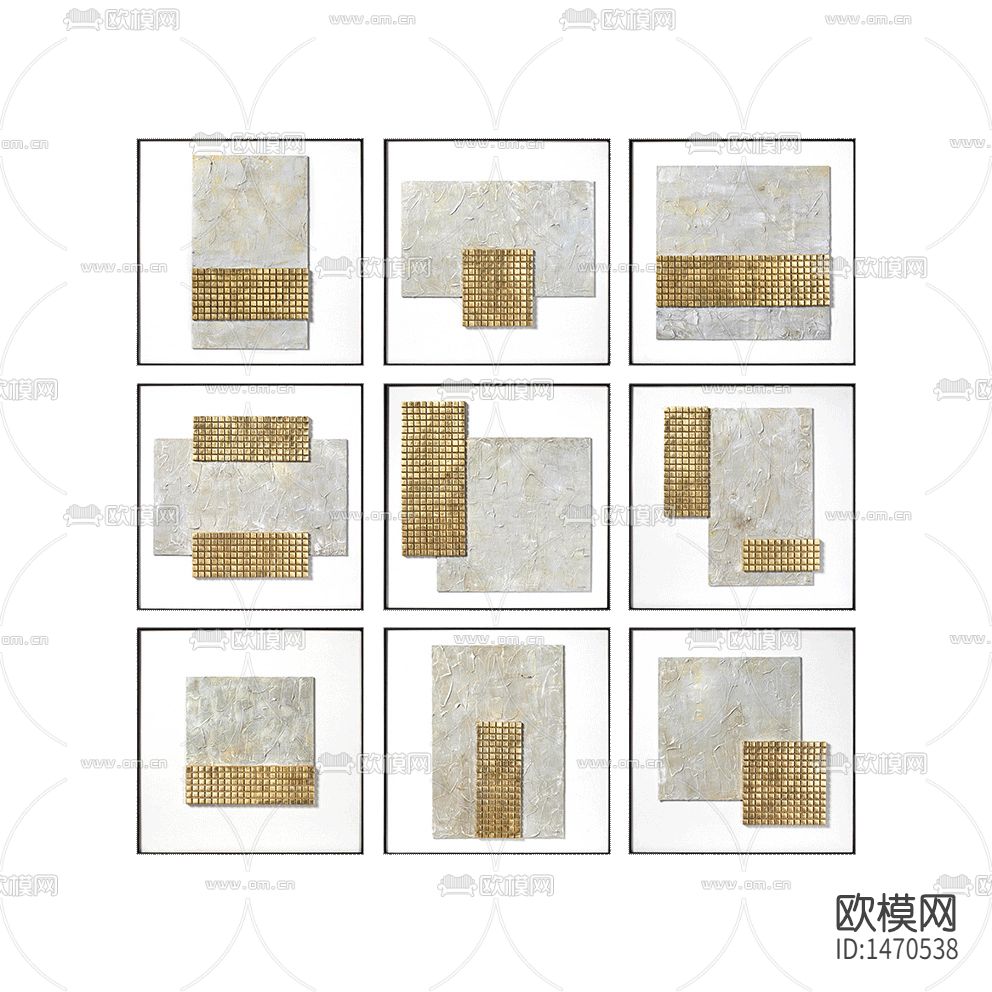 现代轻奢金属立体九联装置画