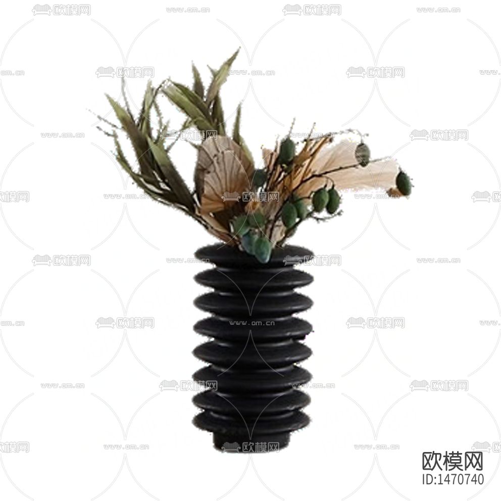 新中式黑色螺旋纹陶瓷花瓶摆放花艺下载