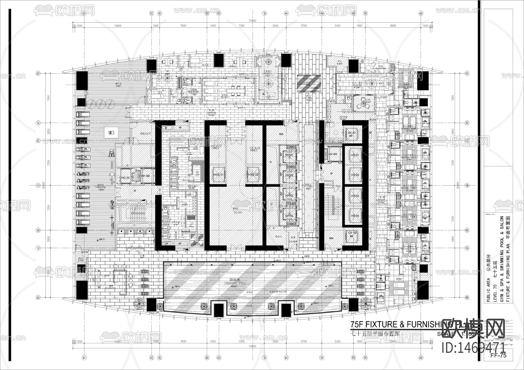 京基一百高层健身会所室内cad施工图下载（渲染图1）