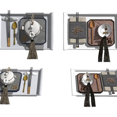  新中式餐具筷子盘子su模型 