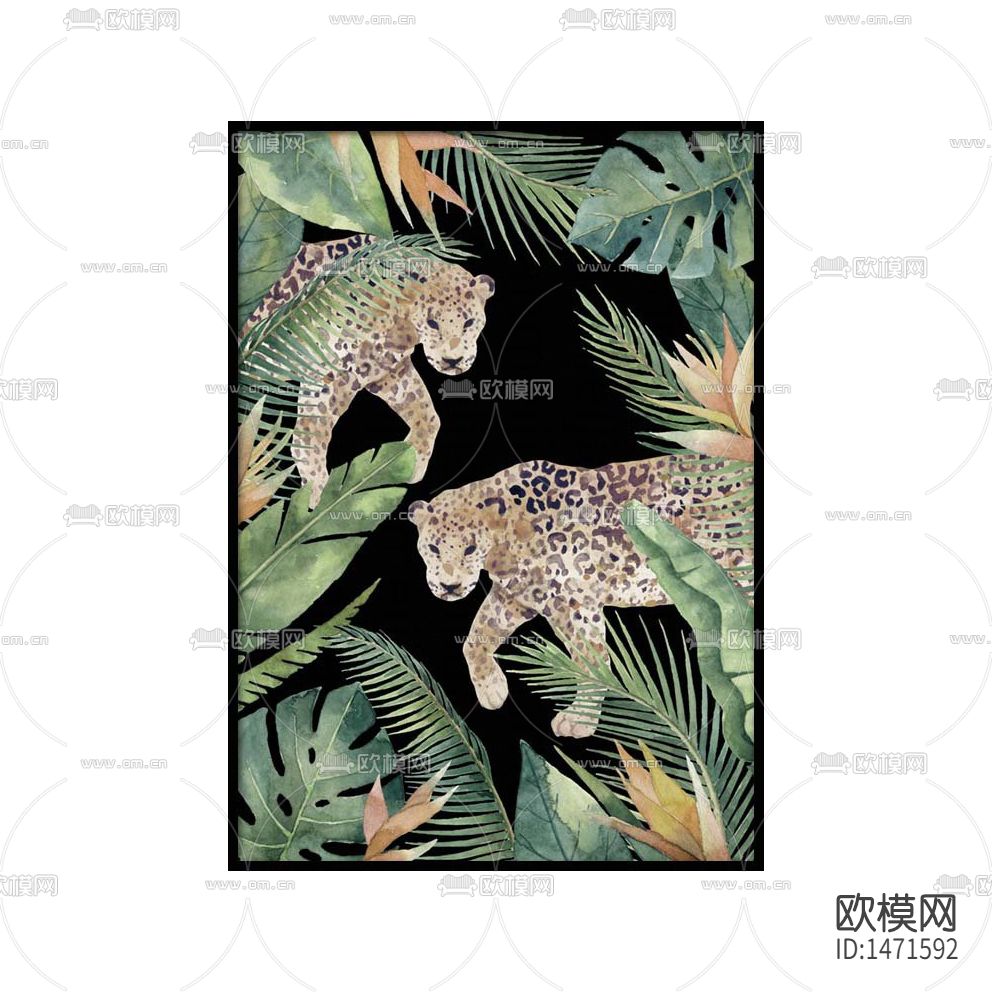 北欧创意丛林豹子装饰画下载