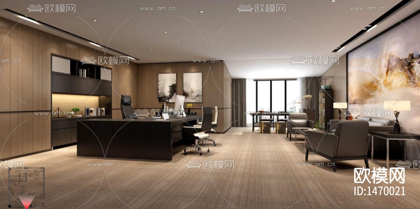 现代企业办公楼室内cad施工图下载（渲染图5）