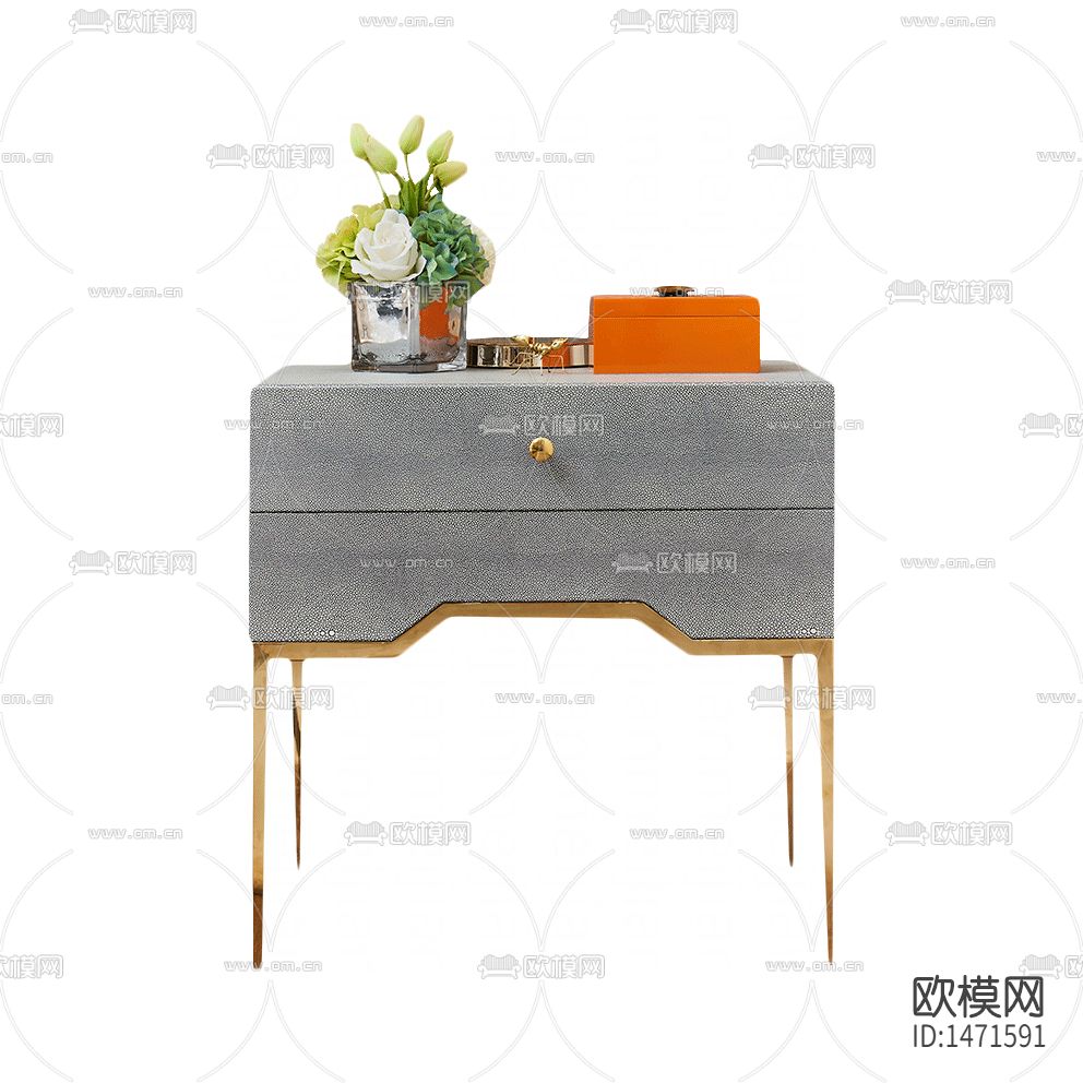 现代轻奢创意皮革金属床头柜下载