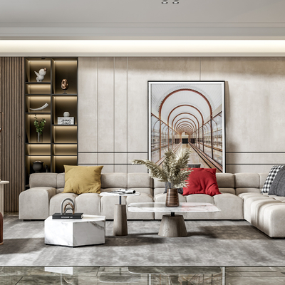 现代布艺组合沙发su模型