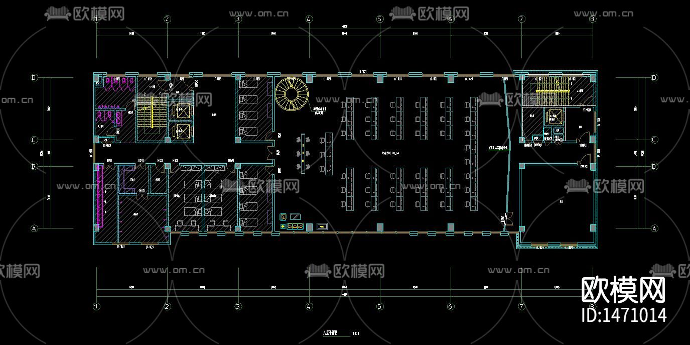 消防队办公楼办公室会议室cad施工图下载（渲染图1）
