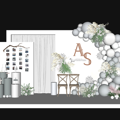  现代婚庆婚礼合影区美陈su模型 