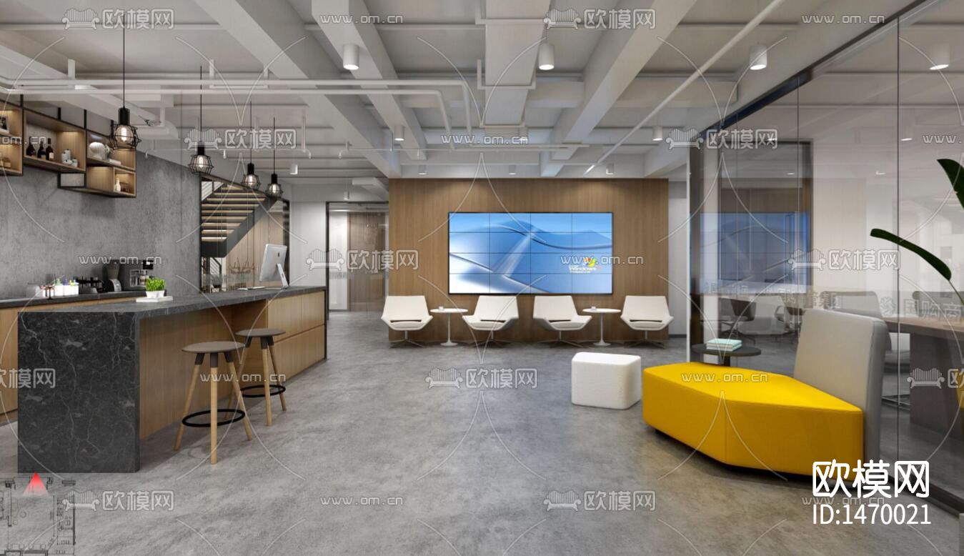 现代企业办公楼室内cad施工图下载（渲染图1）