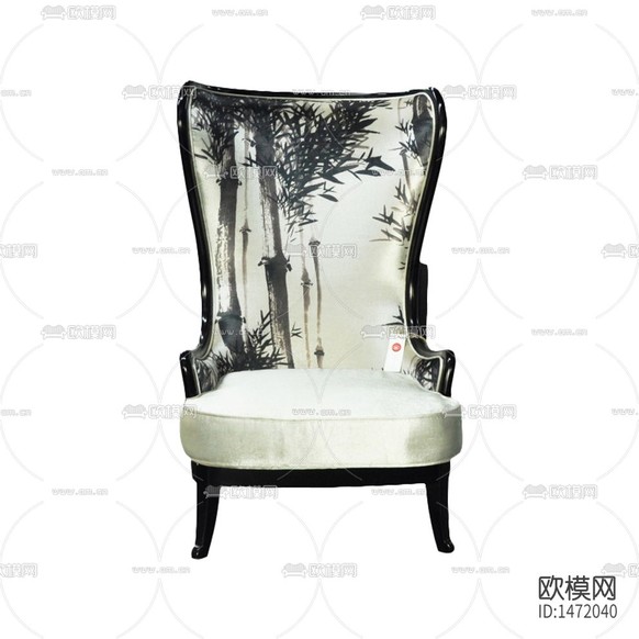 新中式禅意实木竹叶水墨画休闲椅下载