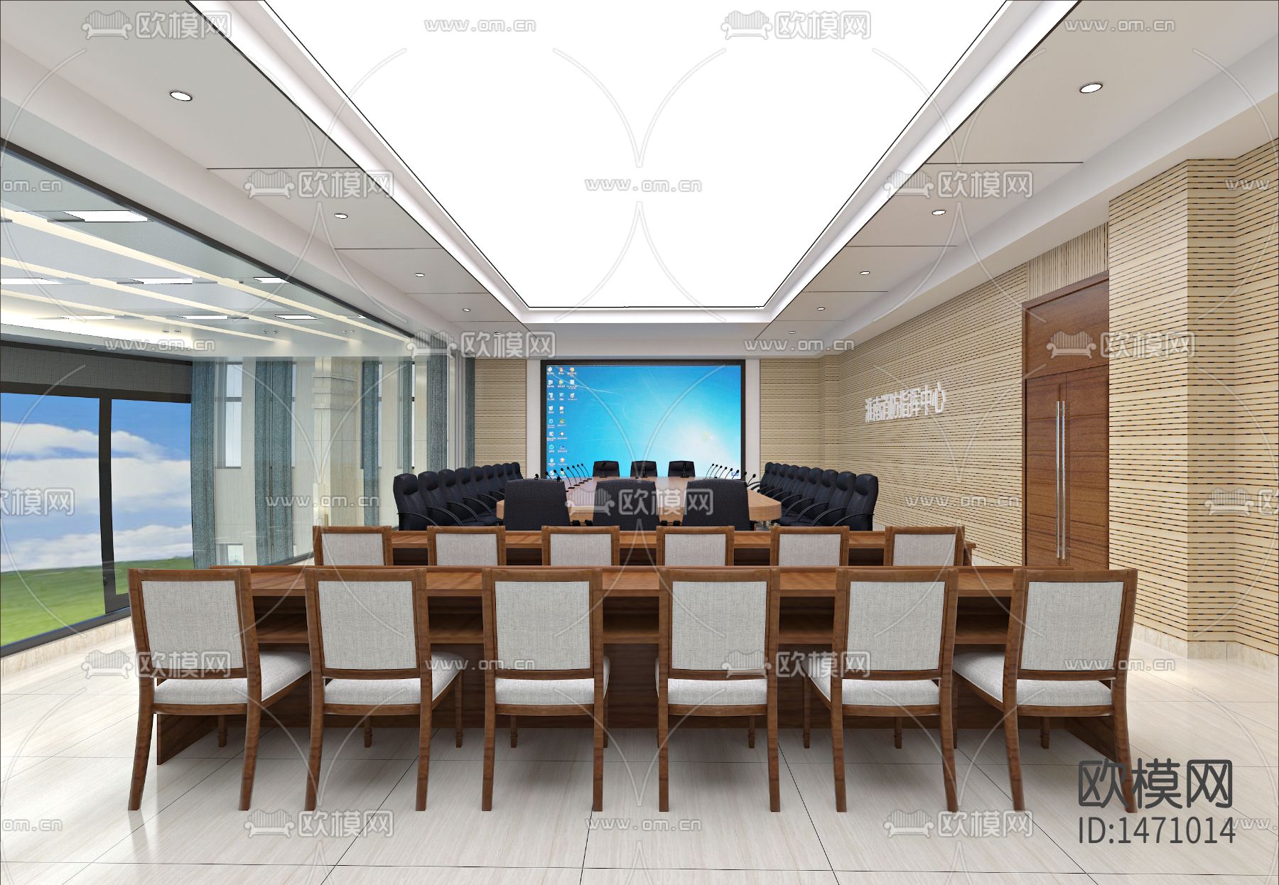 消防队办公楼办公室会议室cad施工图下载（渲染图8）