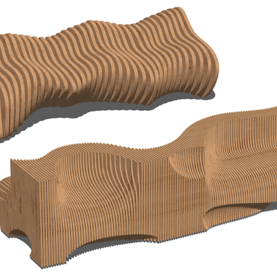  现代异形木条公用椅su模型 