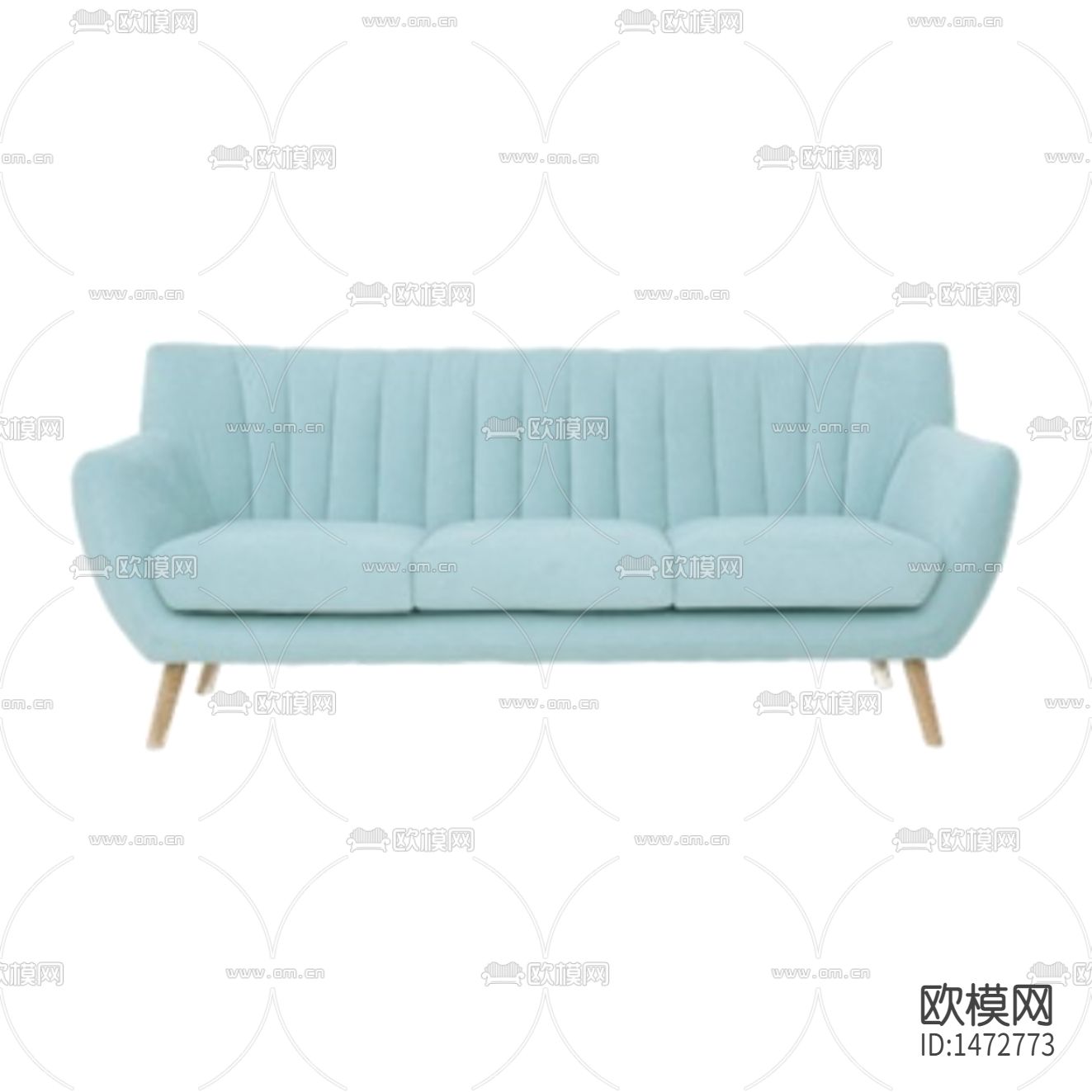 北欧简约创意粉蓝色布艺实木三人沙发