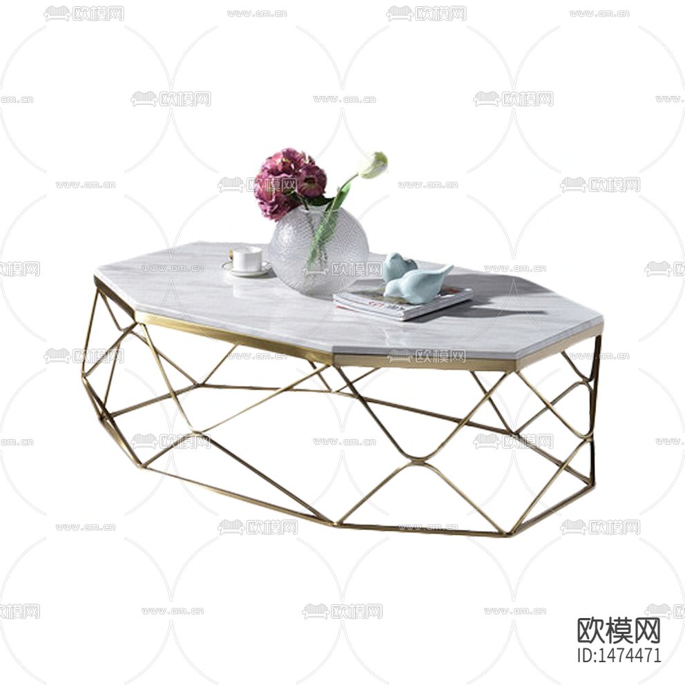 现代轻奢创意金属大理石多边形茶几下载