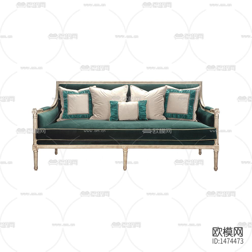 新古典墨绿实木布艺三人沙发下载