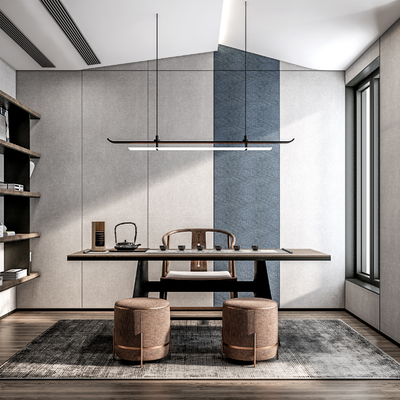 新中式书房su模型