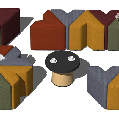  现代布艺公共座椅su模型 