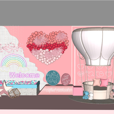  现代婚庆婚礼合影区展示区美陈su模型 